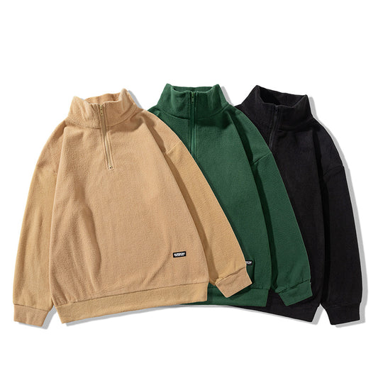 Lapel Solid-color Couple Long-sleeved POLO Shirt, Fleece for Boys, Korean Students, Versatile Loose and Trendy Top