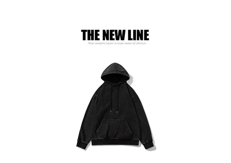 A Black, Washed, Jacquard and Distressed Hooded Sweatshirt from Ins in Europe and America for Spring, A Loose Top from A Trendy Brand