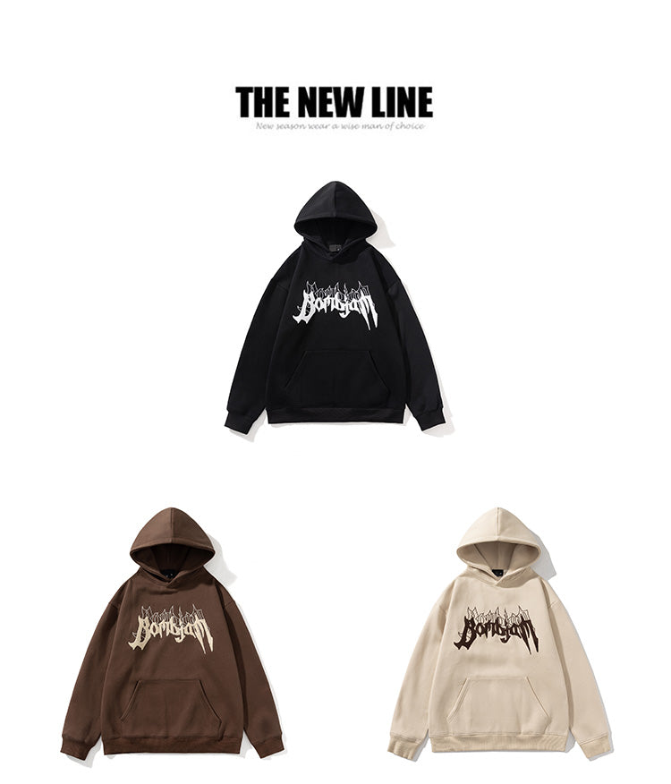 A New Loose American-style Hooded Sweatshirt for Men in Spring and Autumn, Featuring A Towel with Embroidered Letters and A Loose Couple's Coat