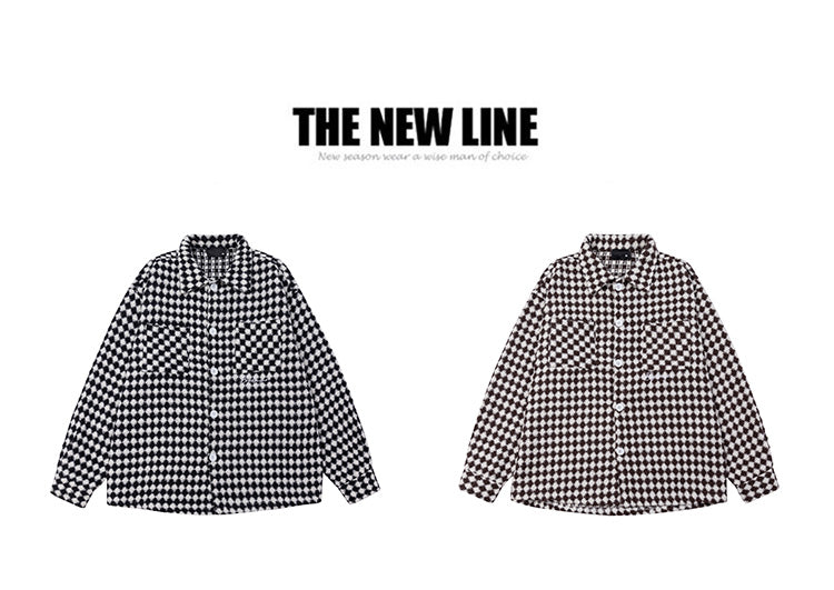 Thousand Bird Check American Retro High Street Vibe Chanel-style Jacket for Men, Spring Checked Shirt, Trendy Brand, High-end, Loose Lapel Jacket for Women