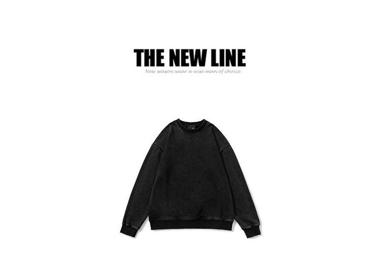 European and American Round-neck Sweatshirts for Men, Washed and Aged Oversized Off-the-shoulder Pullovers, Youthful and Trendy Long-sleeved Tops for Autumn and Winter
