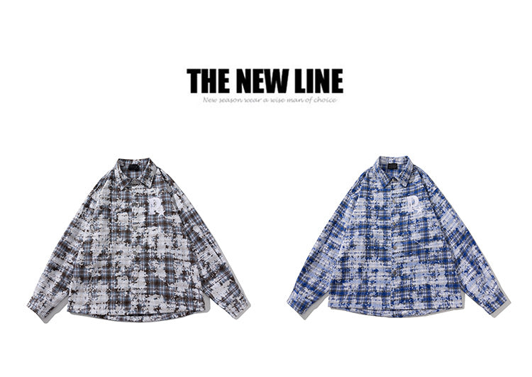 Spring and Autumn 2023 American Retro Spice Girl Style Loose and Versatile Long-sleeved Plaid Shirts for Men and Women High Street Jackets