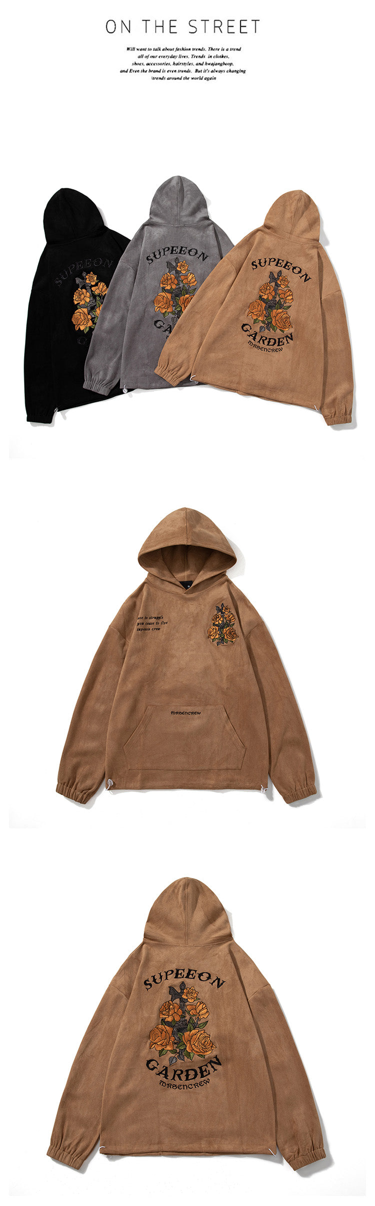 Japanese Men's Suede Hooded Sweatshirt for Autumn and Winter New Collection, A Trendy Brand Retro Embroidered Loose Jacket