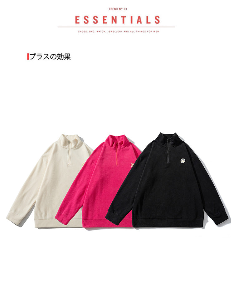 American Trendy Sports Sweatshirt for Men, Loose Autumn Polar Fleece Half-zip Polo Shirt Collar, Men's Spring and Autumn Style