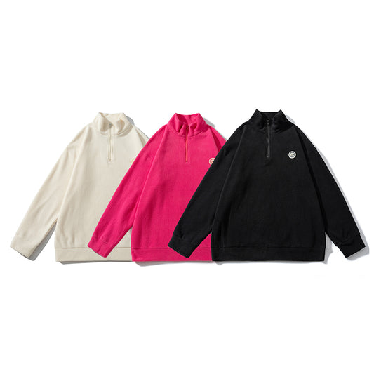 American Trendy Sports Sweatshirt for Men, Loose Autumn Polar Fleece Half-zip Polo Shirt Collar, Men's Spring and Autumn Style
