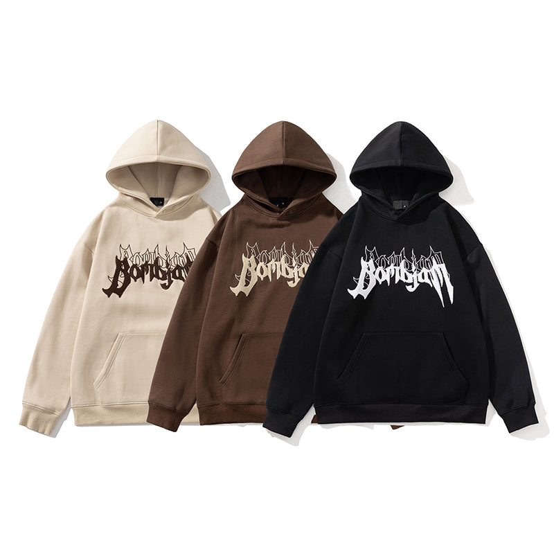 A New Loose American-style Hooded Sweatshirt for Men in Spring and Autumn, Featuring A Towel with Embroidered Letters and A Loose Couple's Coat