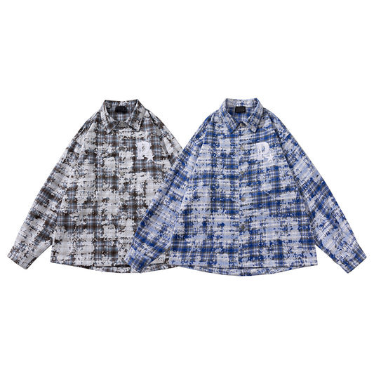 Spring and Autumn 2023 American Retro Spice Girl Style Loose and Versatile Long-sleeved Plaid Shirts for Men and Women High Street Jackets