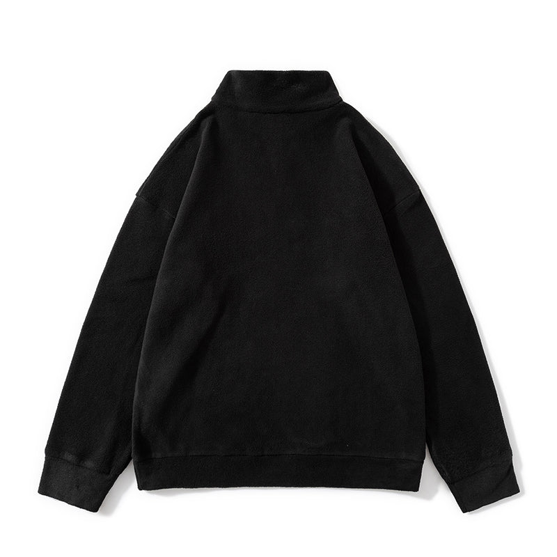 Fleece Embroidered Letter Stand-up Collar Zipper Hoodie