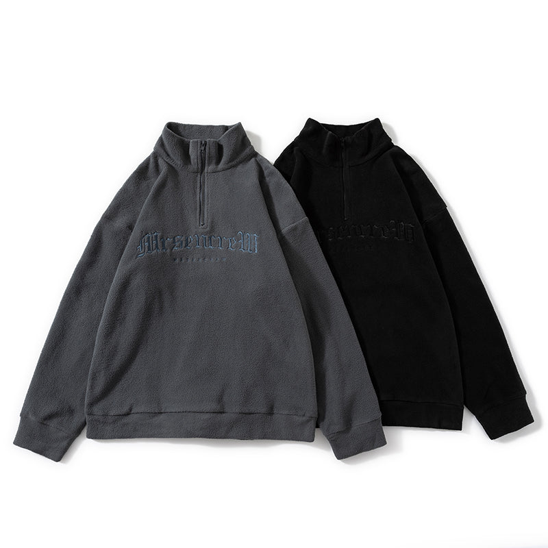 Fleece Embroidered Letter Stand-up Collar Zipper Hoodie