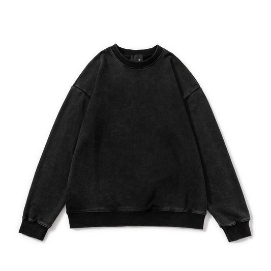 European and American Round-neck Sweatshirts for Men, Washed and Aged Oversized Off-the-shoulder Pullovers, Youthful and Trendy Long-sleeved Tops for Autumn and Winter