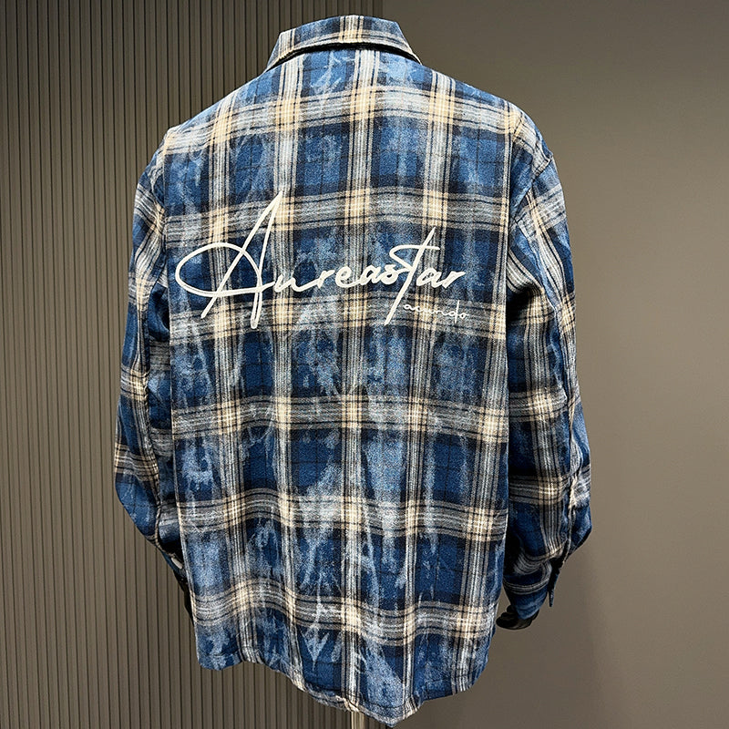 Spring and Autumn American Retro Embroidered Red Checkered Sun-protective Shirts for Men and Women, Long-sleeved Loose Shirt Jackets