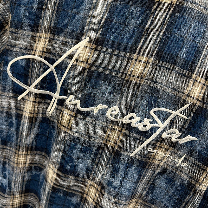 Spring and Autumn American Retro Embroidered Red Checkered Sun-protective Shirts for Men and Women, Long-sleeved Loose Shirt Jackets