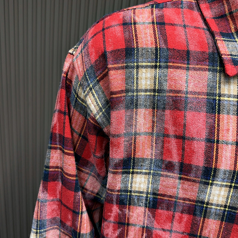 Spring and Autumn American Retro Embroidered Red Checkered Sun-protective Shirts for Men and Women, Long-sleeved Loose Shirt Jackets