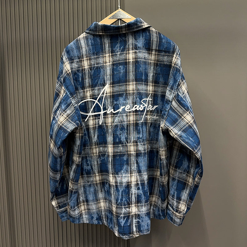 Spring and Autumn American Retro Embroidered Red Checkered Sun-protective Shirts for Men and Women, Long-sleeved Loose Shirt Jackets