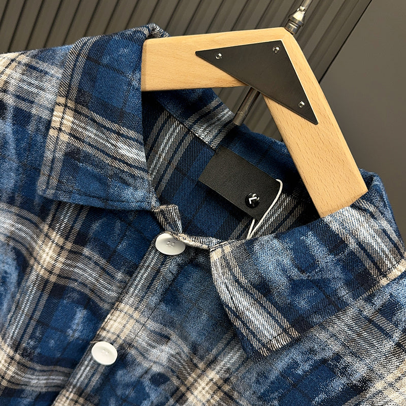 Spring and Autumn American Retro Embroidered Red Checkered Sun-protective Shirts for Men and Women, Long-sleeved Loose Shirt Jackets