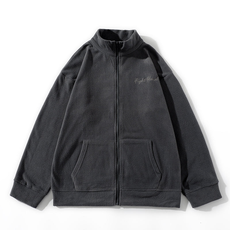 Simple Fleece Jacket for Men, New Campus Fashion Basic Stand-up Collar Warm Zipper Hoodie, Fleece Jacket for Men